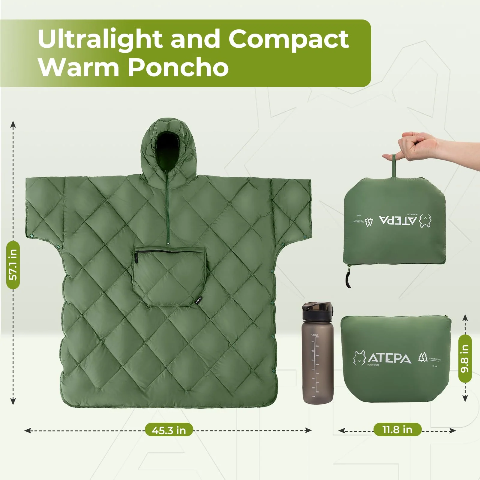 Atepa Murano Insulated Camp Poncho - Green - Image 4