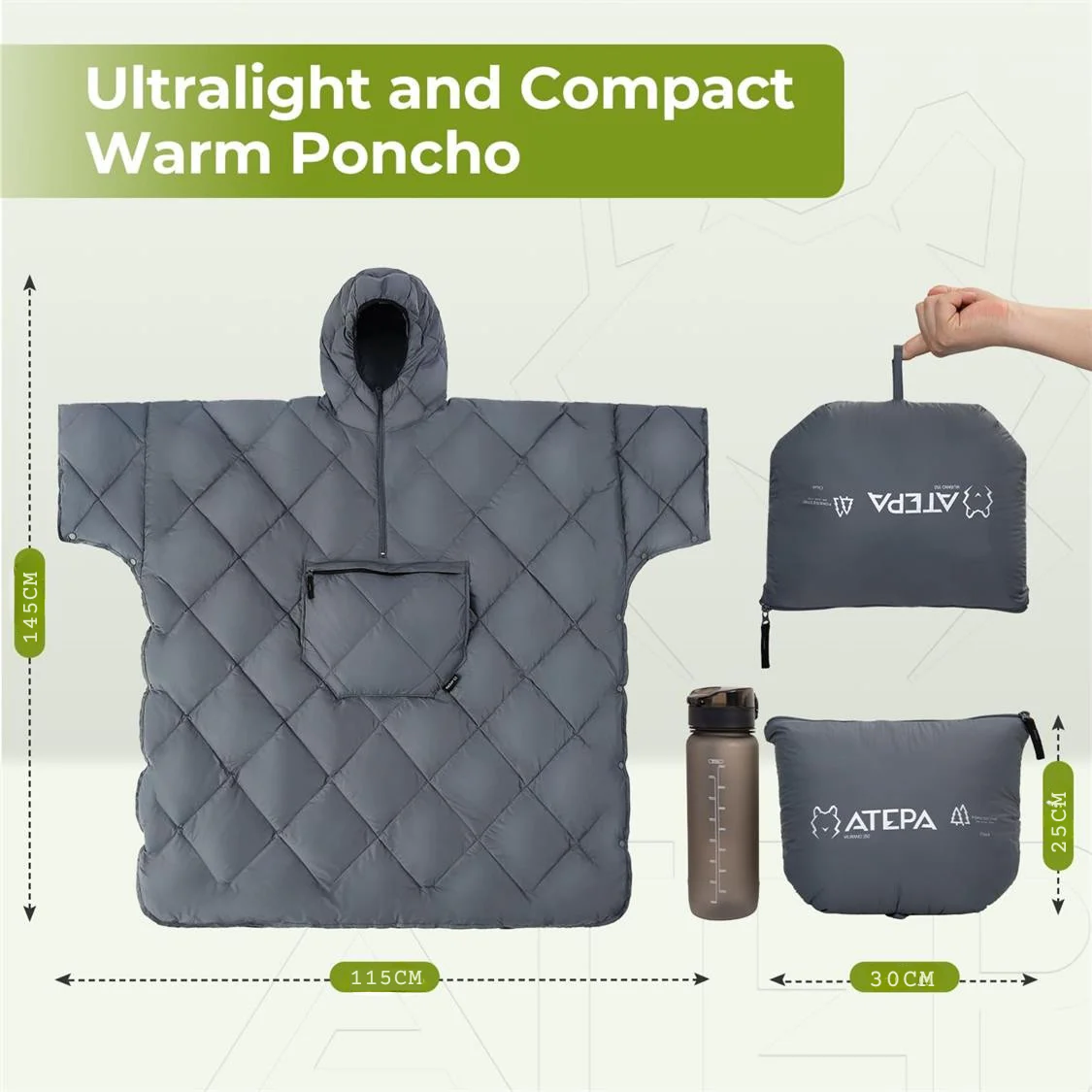 Atepa Murano Insulated Camp Poncho - Grey - Image 5