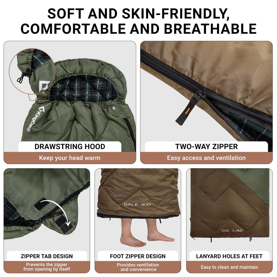 KingCamp GALE 300 Sleeping Bag With Hood - Image 4