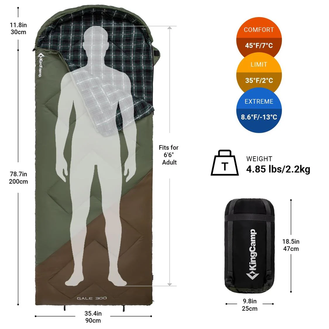 KingCamp GALE 300 Sleeping Bag With Hood - Image 5