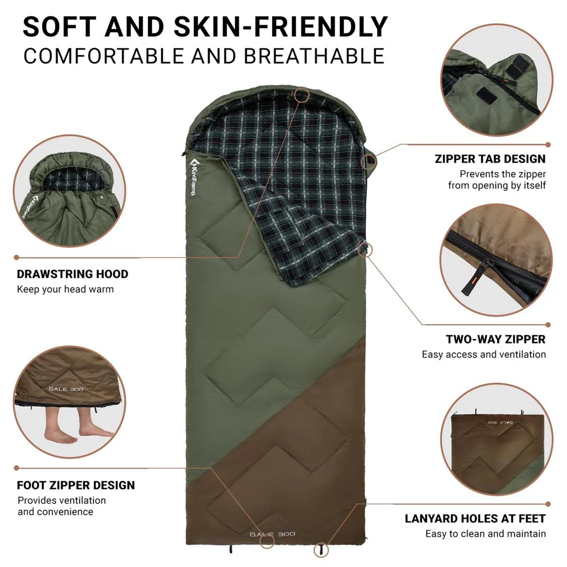 KingCamp GALE 300 Sleeping Bag With Hood - Image 6